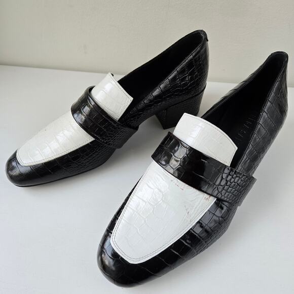 Freda Salvador NEW Rock Mid Heel Loafer Crocodile Emboss Leather Shoes Women 7.5 - Picture 2 of 13